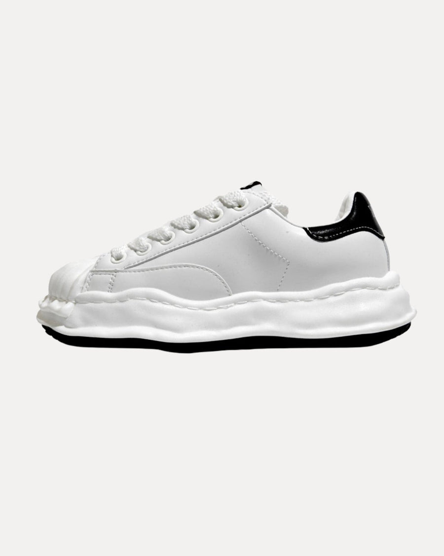 Wave Sole Leather Sneaker – White